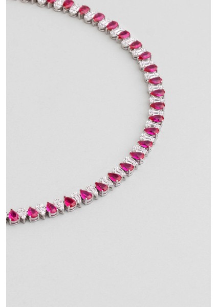 Yakut Gecesi 18 Ayar Beyaz Altın Kaplama 45 cm Gümüş Gerdanlık fiyatları