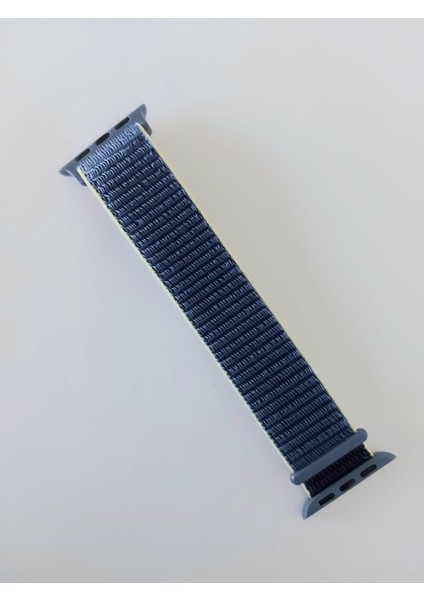 Apple Watch Uyumlu Spor Hasır Kordon 42/44 mm Mavi (Kenarları Sarıçizgili)