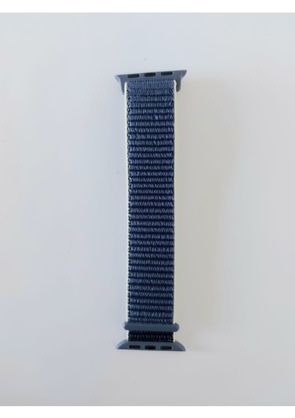 Apple Watch Uyumlu Spor Hasır Kordon 42/44 mm Mavi (Kenarları Sarıçizgili)
