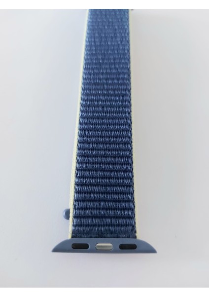 Apple Watch Uyumlu Spor Hasır Kordon 42/44 mm Mavi (Kenarları Sarıçizgili)