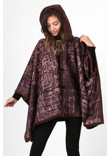 Kapşonlu Oversize Düğmeli Içi Kahverengi Peluş Kadife Mont Wein KK-801 fırsatları