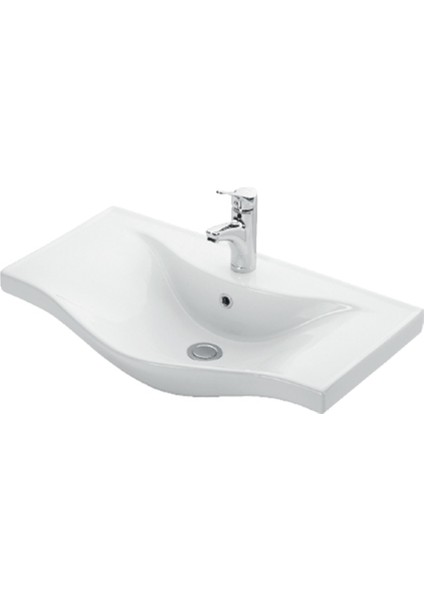 Yıldız 65+35 cm Beyaz Mdf Seramik Lavabolu Asma Banyo Dolabı Takımı