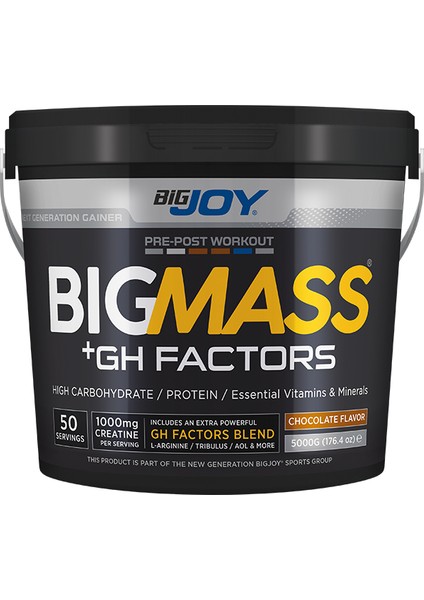 Bigjoy Sports Bigmass Mass Gainer Gh factors Karbonhidrat Protein Çikolata Aroma 5000g