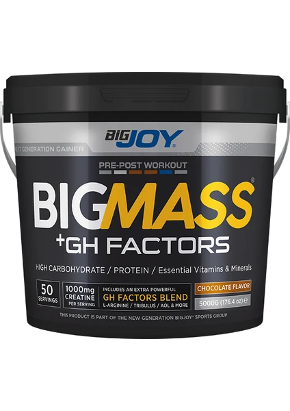 Bigjoy Sports Bigmass Mass Gainer Gh factors Karbonhidrat Protein Çikolata Aroma 5000g