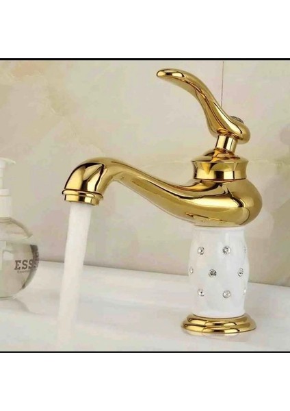 Lavabo Bataryası Gold Lavabo Musluğu Pırlantalı Lavabo Armatür Vintage Tasarım Batarya