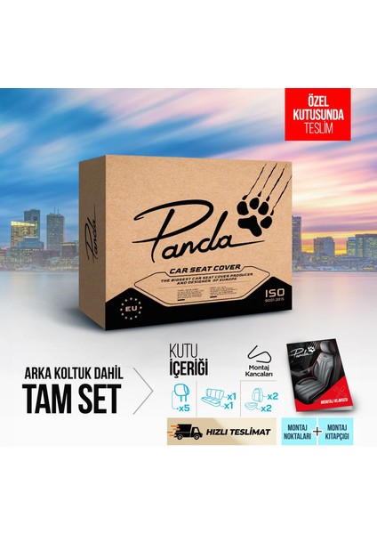 Panda Atlanta Serisi Keten Kumaş Oto Koltuk Kılıfı - Tam Set