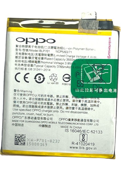 Oppo Reno 5 (BLP701) Batarya