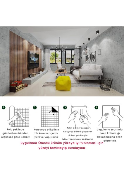 60CM×500CM Kendinden Yapışkanlı Çimento Görünümlü Duvar Kağıdı Dolap Masa Tezgah Kaplama