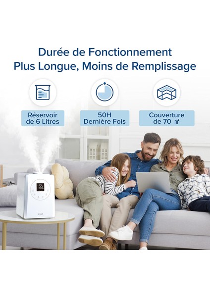 Levoıt 6l Yüksek Dolum Hava Nemlendirici, Bebek Için Akıllı Wifi Soğuk ve Sıcak, Gece Işığı ile 26DB Sessiz, Monitörü Nem, Zamanlayıcı fırsatları