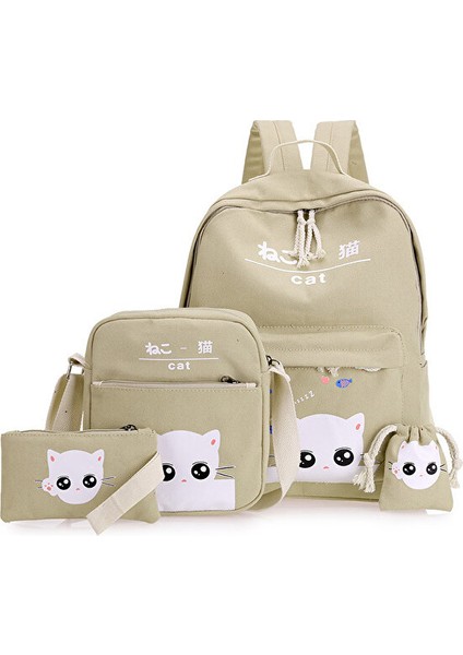 Sevimli Kanvas Baskılı Emoji Kedi 4 Parça Set (Yurt Dışından)