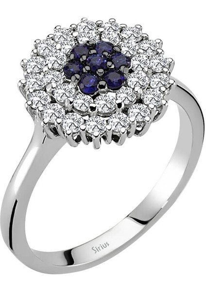 Safir ve Çift Sıra Pırlanta Taşlı Anturaj Yüzük 0404R0347