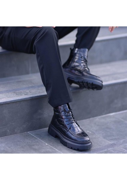 Sail Lakers - Siyah Croco Deri Erkek Postal Bot