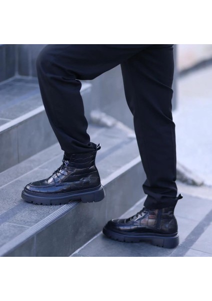 Sail Lakers - Siyah Croco Deri Erkek Postal Bot modelleri