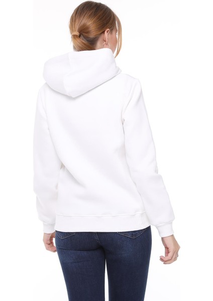 Kadın Sweatshirt Kapüşonlu Ekru