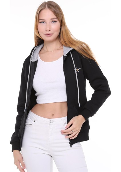 Kadın Sweatshirt Kapüşonlu Fermuarlı Siyah fiyatları
