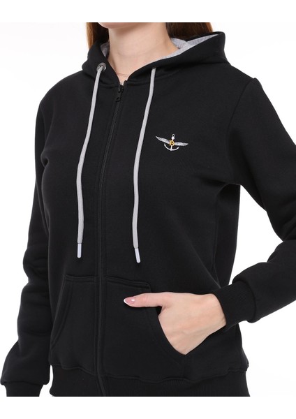 Kadın Sweatshirt Kapüşonlu Fermuarlı Siyah fırsatları