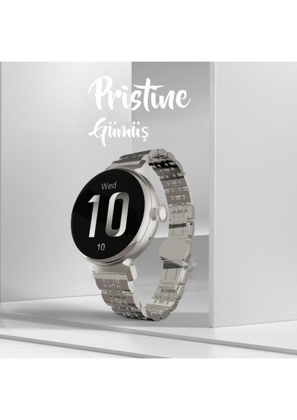 Future Aura Bluetooth 5.2 IP68 Su Geçirmez AMOLED Ekran 1.04 inç Arama Özellikli iOS&Android Uyumlu Nabız Spor Kan Oksijen Takibi 27mm Akıllı Saat Gümüş