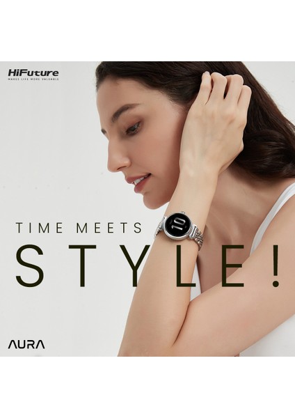 Future Aura Bluetooth 5.2 IP68 Su Geçirmez AMOLED Ekran 1.04 inç Arama Özellikli iOS&Android Uyumlu Nabız Spor Kan Oksijen Takibi 27mm Akıllı Saat Gümüş