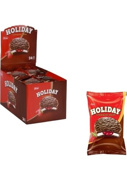 Holiday Çilekli Sandviç Bisküvi 30 Gr. 24 Lü (1 Paket)