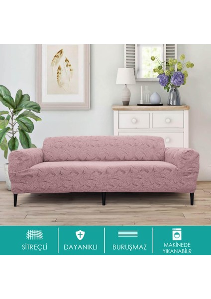 Koltuk Kılıfı Sehra Desen Kanepe Takımı Kılıfı 3+3+1+1 Koltuk Örtüsü Lastili Esnek Yıkanabilir Pembe Kanepe örtüsü modelleri