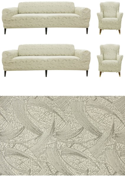 Koltuk Kılıfı Sehra Desen Kanepe Takımı Kılıfı 3+3+1+1 Koltuk Örtüsü Lastili Esnek Yıkanabilir sarı krem Kanepe örtüsü