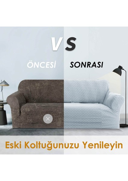 Jakarlı Lastıklı Koltuk Örtüsü Takımı 3+3+1+1 Streç Esnek Çekyat Kanepe Kılıfı Tuğla Desen Yıkanabilir koltuk Koruyucu Gri