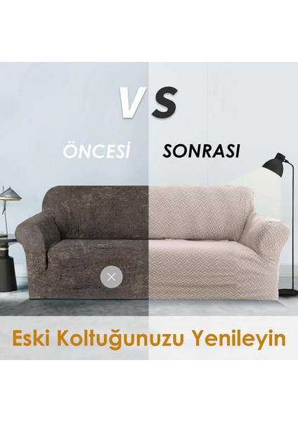 Jakarlı Lastıklı Koltuk Örtüsü Takımı 3+3+1+1 Streç Esnek Çekyat Kanepe Kılıfı Tuğla Desen Yıkanabilir koltuk Koruyucu Vizon