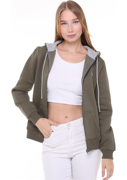 Kadın Sweatshirt Kapüşonlu Fermuarlı Haki fiyatları