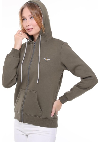 Kadın Sweatshirt Kapüşonlu Fermuarlı Haki modelleri
