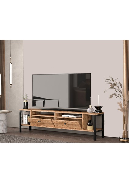 Ankara Mobilya Belinda Metal Ayaklı  Atlantik Çam 180 cm Tv Ünitesi