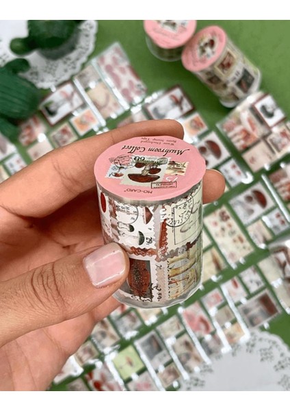 Mantar Temalı Tek Tek Çıkartmalı Pul Washi Bant / Sticker / Çıkartma/bullet Journal/ Defter Süsleme