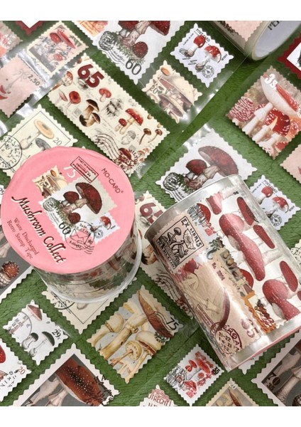 Mantar Temalı Tek Tek Çıkartmalı Pul Washi Bant / Sticker / Çıkartma/bullet Journal/ Defter Süsleme