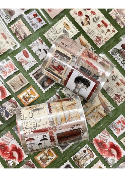 Mantar Temalı Tek Tek Çıkartmalı Pul Washi Bant / Sticker / Çıkartma/bullet Journal/ Defter Süsleme