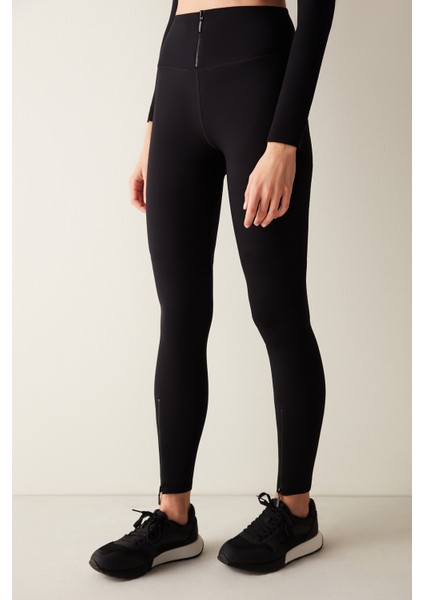 Rodos Fermuarlı Siyah Tayt - Saude Koleksiyonu