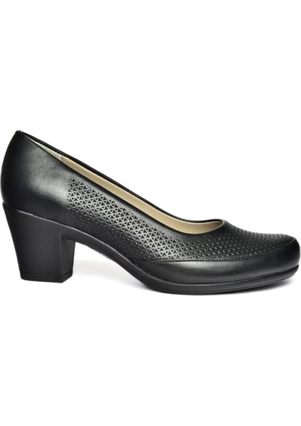 R908023803 Siyah Deri Kalın Topuklu Kadın Ayakkabı fiyatları