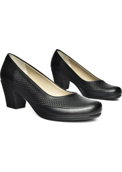 R908023803 Siyah Deri Kalın Topuklu Kadın Ayakkabı modelleri