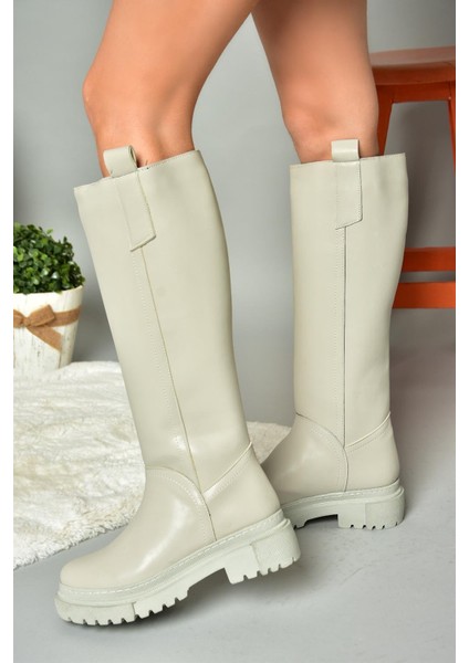 R973201109 Gri Kalın Tabanlı Kadın Çizme