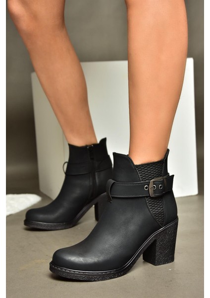 R674151409 Siyah Kalın Topuklu Kadın Bot
