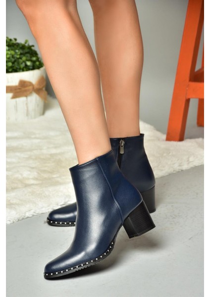 C654013309 Lacivert Kalın Topuklu Kadın Bot modelleri