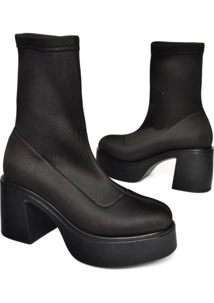 R404300004 Siyah Streç Kumaş Kalın Topuklu Kadın Bot indirimleri