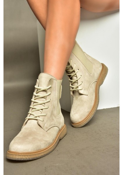 R374961902 Bej Süet Yanı Lastikli Klasik Kadın Bot fırsatları