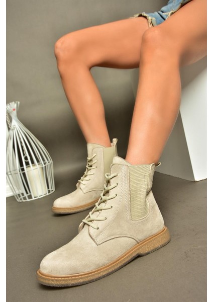 R374961902 Bej Süet Yanı Lastikli Klasik Kadın Bot indirimleri