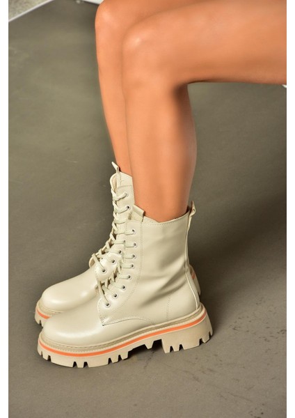 R524802209 Bej Bağcıklı Kadın Postal Bot fiyatları