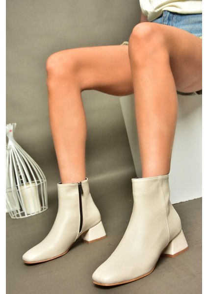 R654012409 Bej Kalın Topuklu Kadın Bot fırsatları