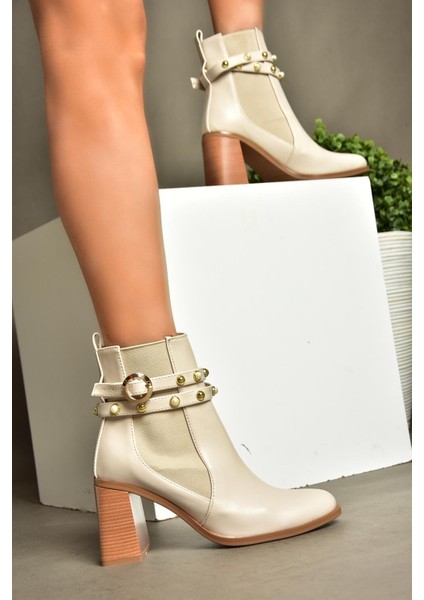 R518101109 Bej Kalın Topuklu Kadın Bot modelleri
