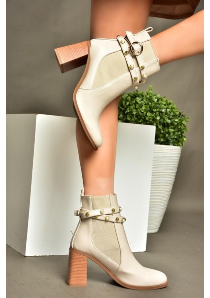 R518101109 Bej Kalın Topuklu Kadın Bot indirimleri