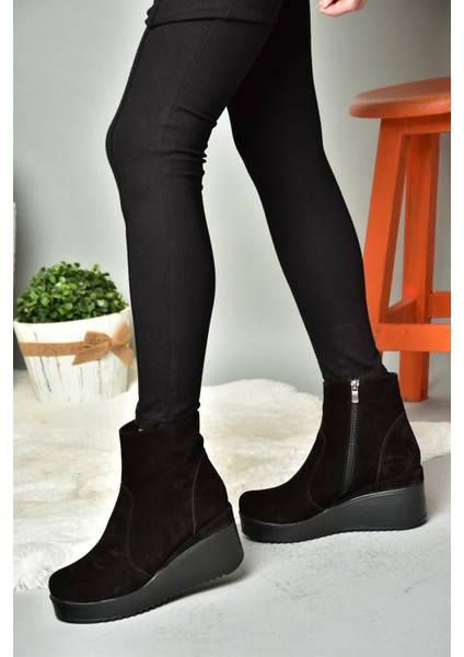 R667930002 Siyah Hakiki Deri Süet Kadın Bot modelleri