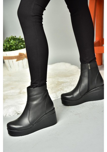 R667930003 Siyah Hakiki Deri Kadın Bot modelleri