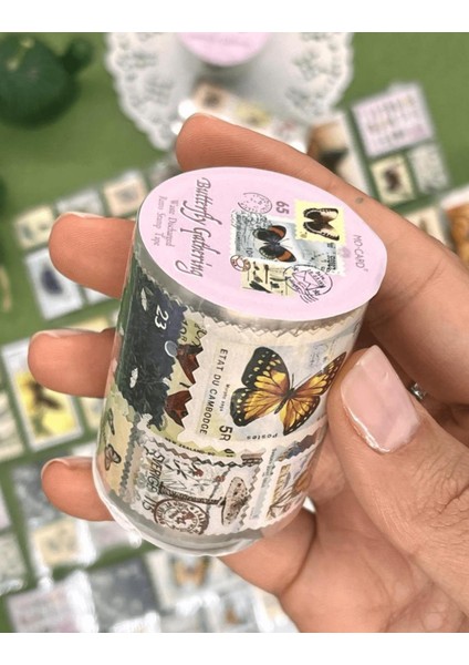 Kelebek Temalı Tek Tek Çıkartmalı Pul Washi Bant / Sticker / Çıkartma/bullet Journal/ Defter Süsleme