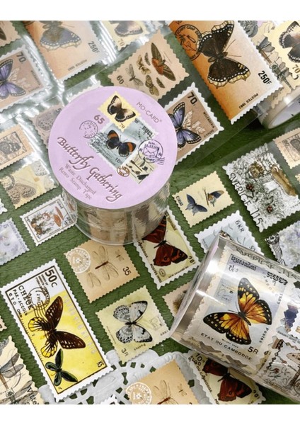 Kelebek Temalı Tek Tek Çıkartmalı Pul Washi Bant / Sticker / Çıkartma/bullet Journal/ Defter Süsleme
